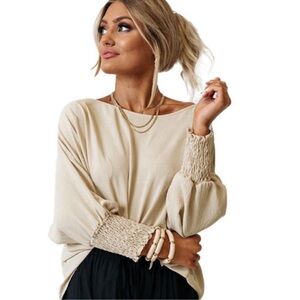Smocked Cuff Apricot Dolman Shift Blouse